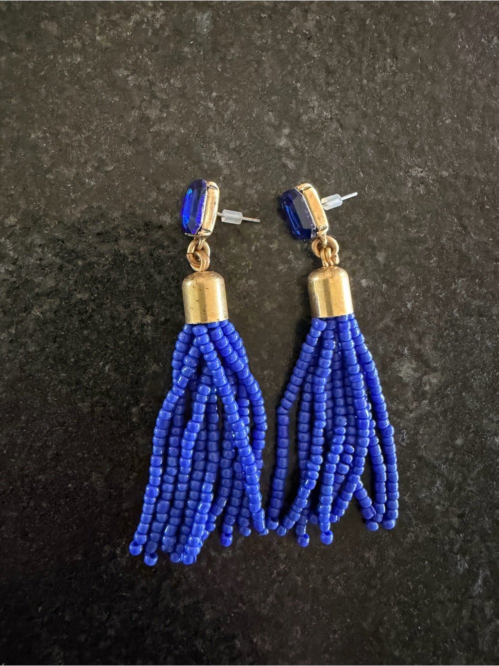 J.Crew Blue Beaded Tassel Drop Earrings
